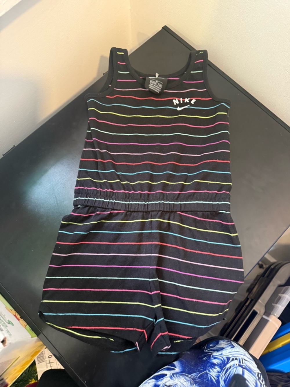 Nike Black Sleeveless Rainbow Stripe Romper